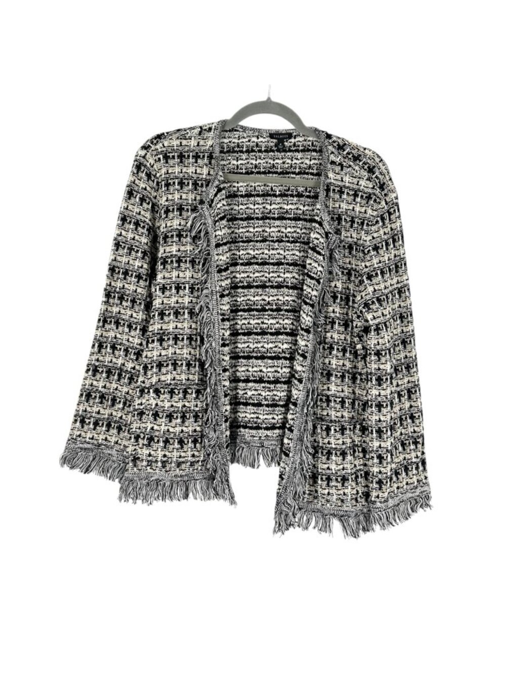 Talbots Tweed Fringe Open Front Cardigan Sweater Medium